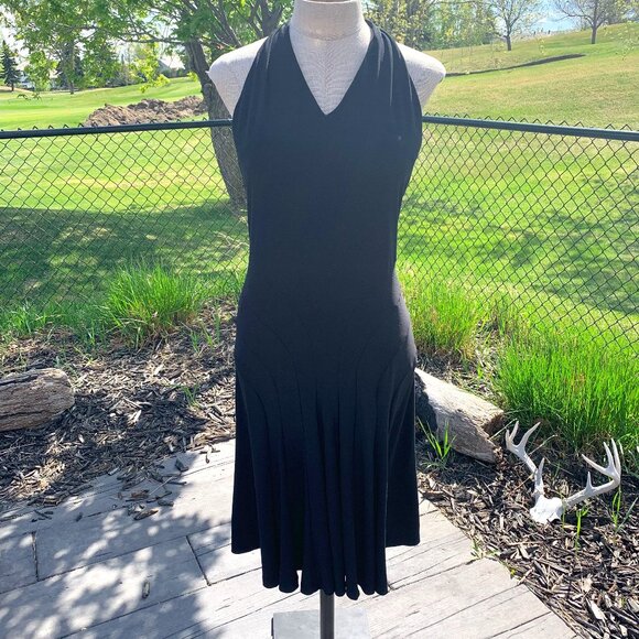Vintage Y2K David Dixon Stretch Jersey Knit Halter Bodycon Fit & Flare Dress - Picture 1 of 14